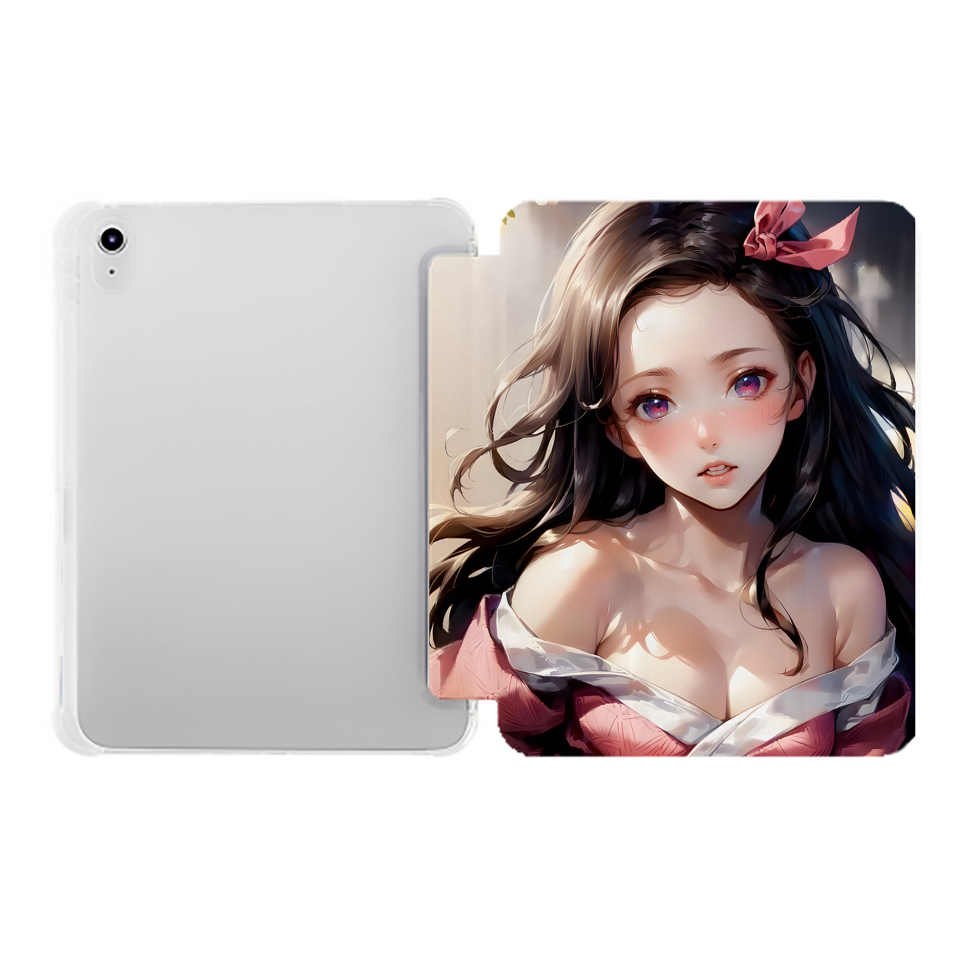 （画像用） 鬼滅の刃（きめつのやいば）竈門 禰󠄀豆子／かまど ねずこ Kamado Nezuko IPad ケース ペン収納付き 三つ折りスタンド PUレザー×シリコン 対応機種9.5/10.5/10.9インチ